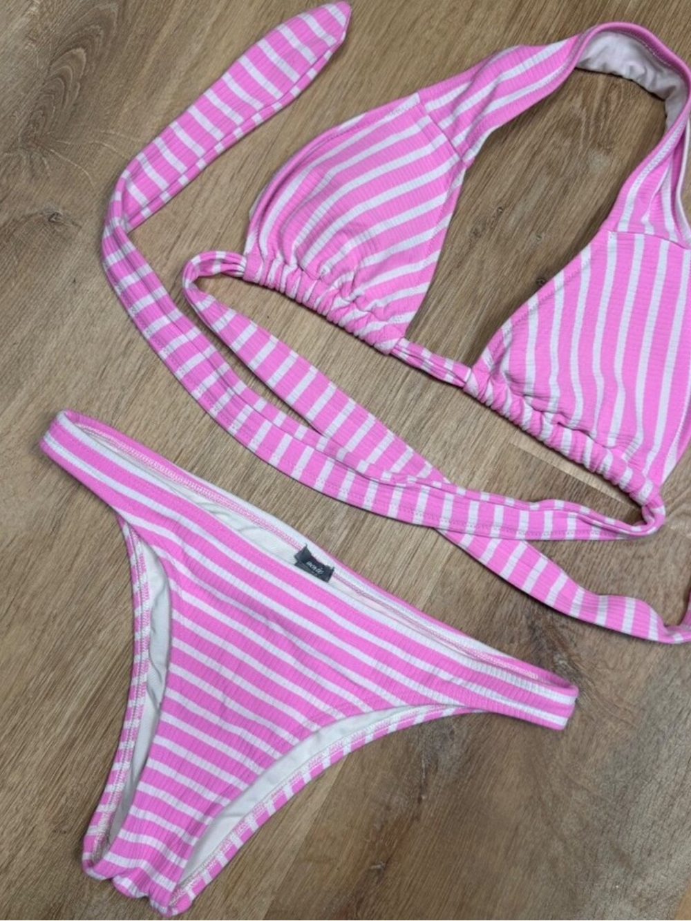 Aerie pink striped bikini set small